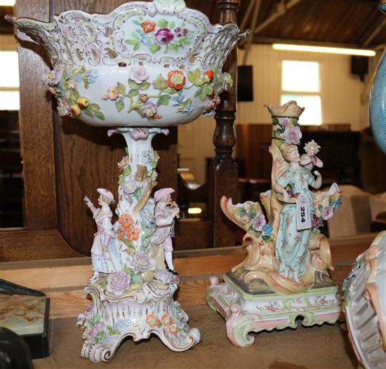 Continental porcelain centrepiece and another (damaged)(-)